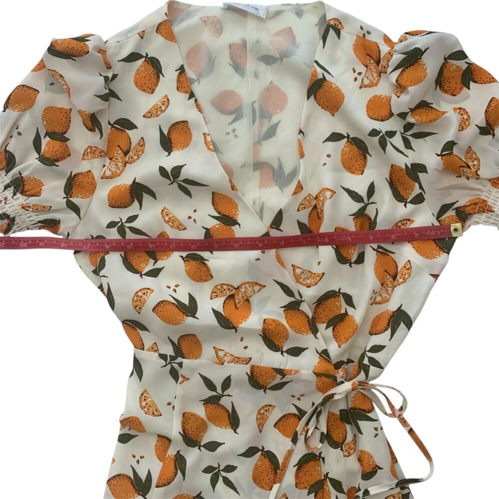 Citrus print wrap  maxi summer orange cream dress - Picture 6 of 14